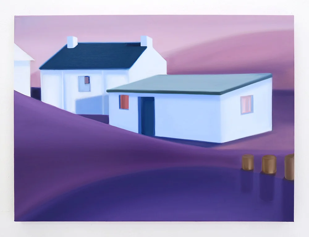 Cottages on the Isle of Skye, hues of heath Oil on canvas 101.5cm x 76cm