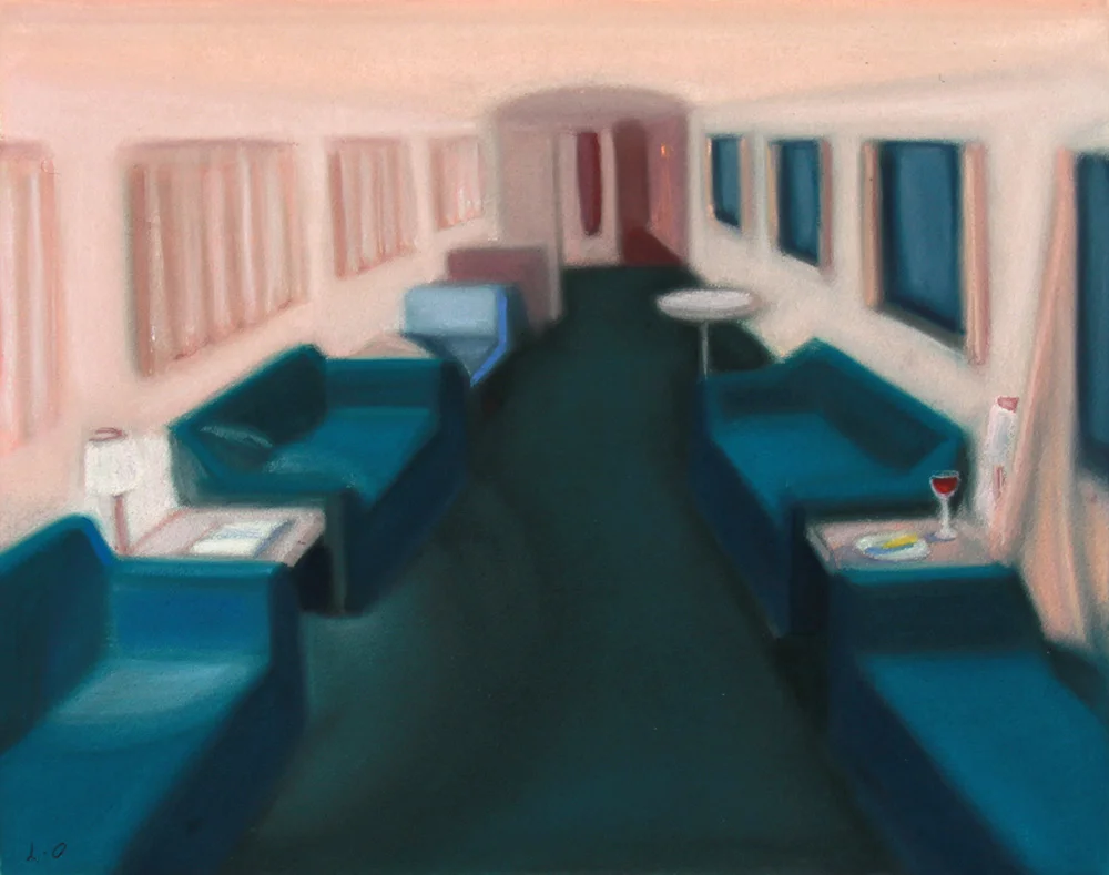 Lounge car limbo on the sleeper train Pastels on paper 68cm x 57cm