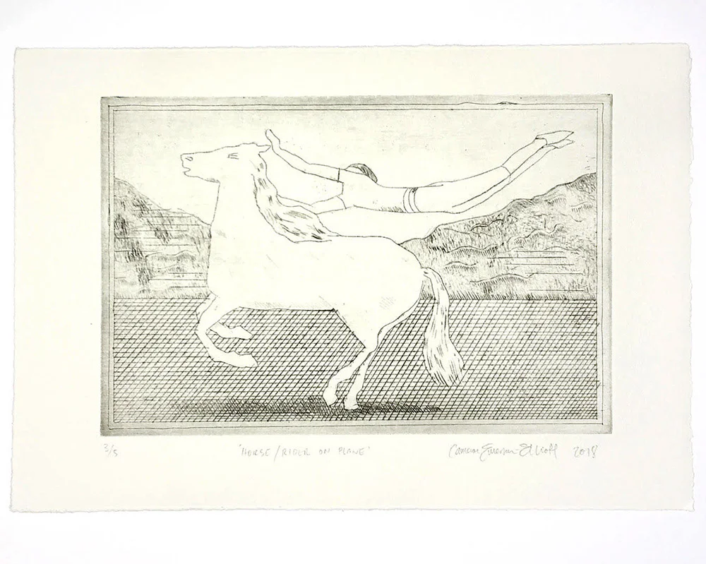 Horse/Rider on Plane Etching and drypoint on paper - edition of 5 31cm x 22cm