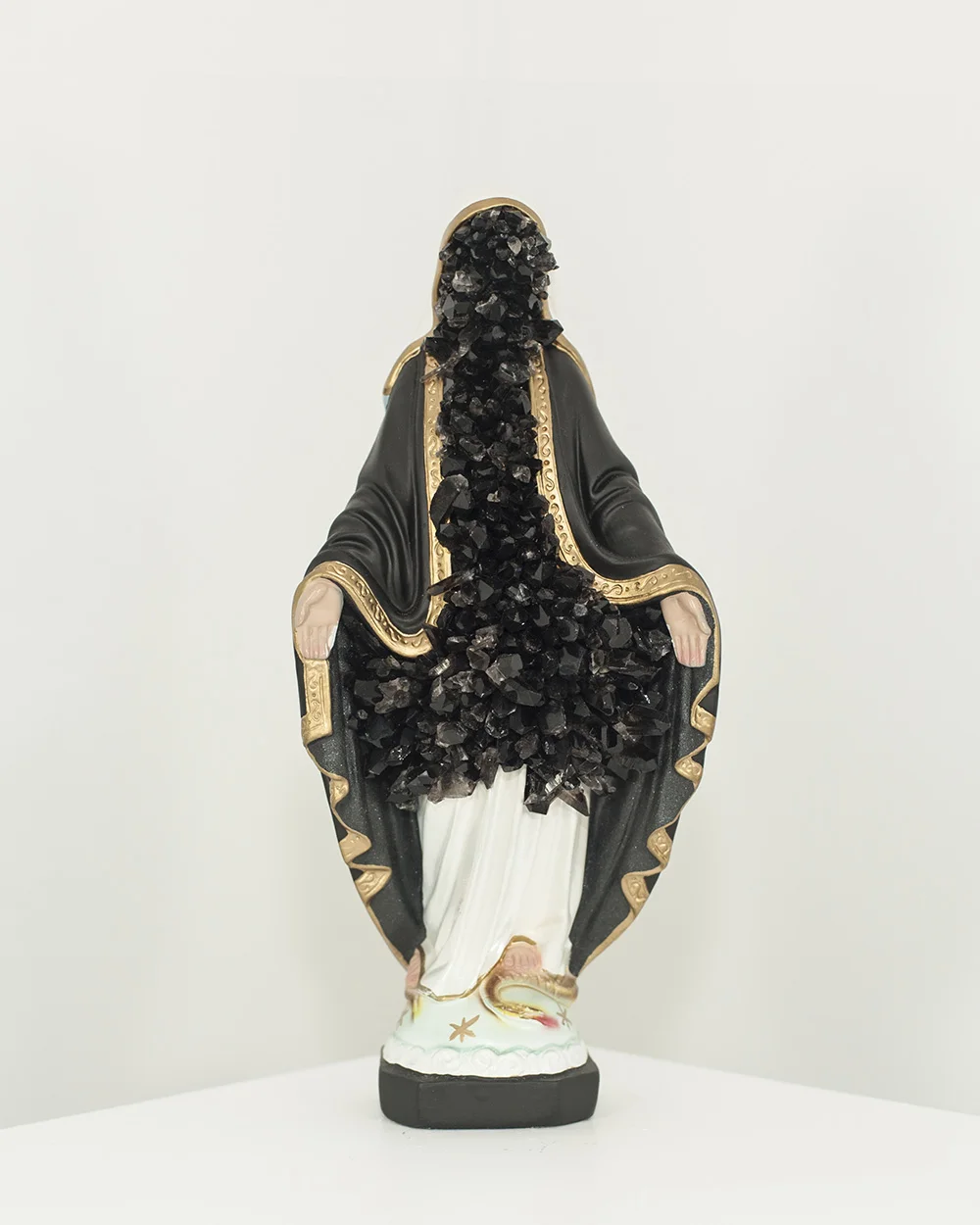 Crystal Mary black 1 Crystal & acrylic/enamel on repurposed vintage religious figure 30cm