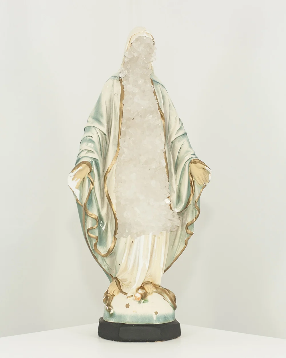 Crystal Mary blue 2 Crystal & acrylic/enamel on repurposed vintage religious figure 32cm
