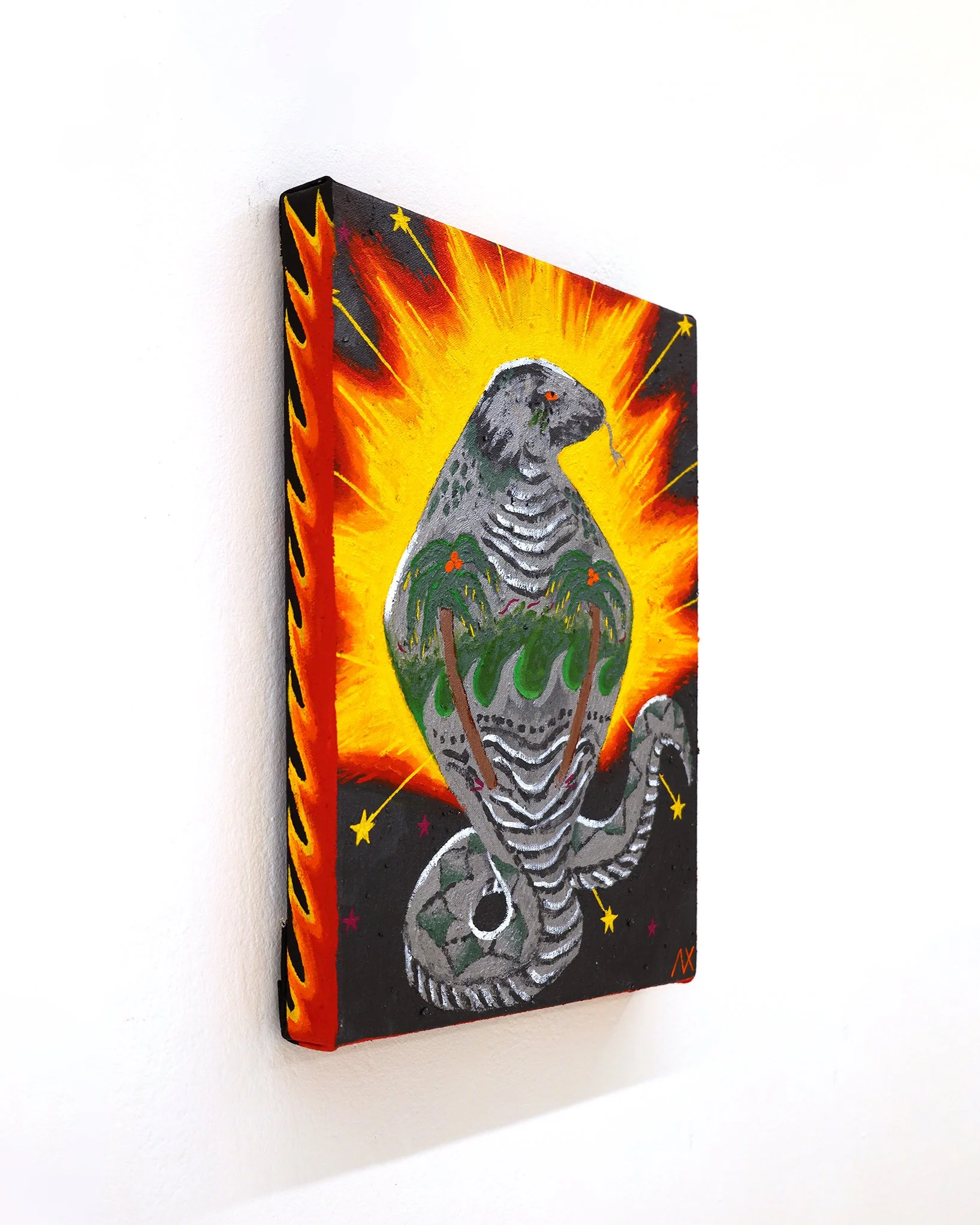 Alex Xerri Silver Cobra 30.5cm x 41cm Acrylic and stone on canvas 2026 LHS.JPG