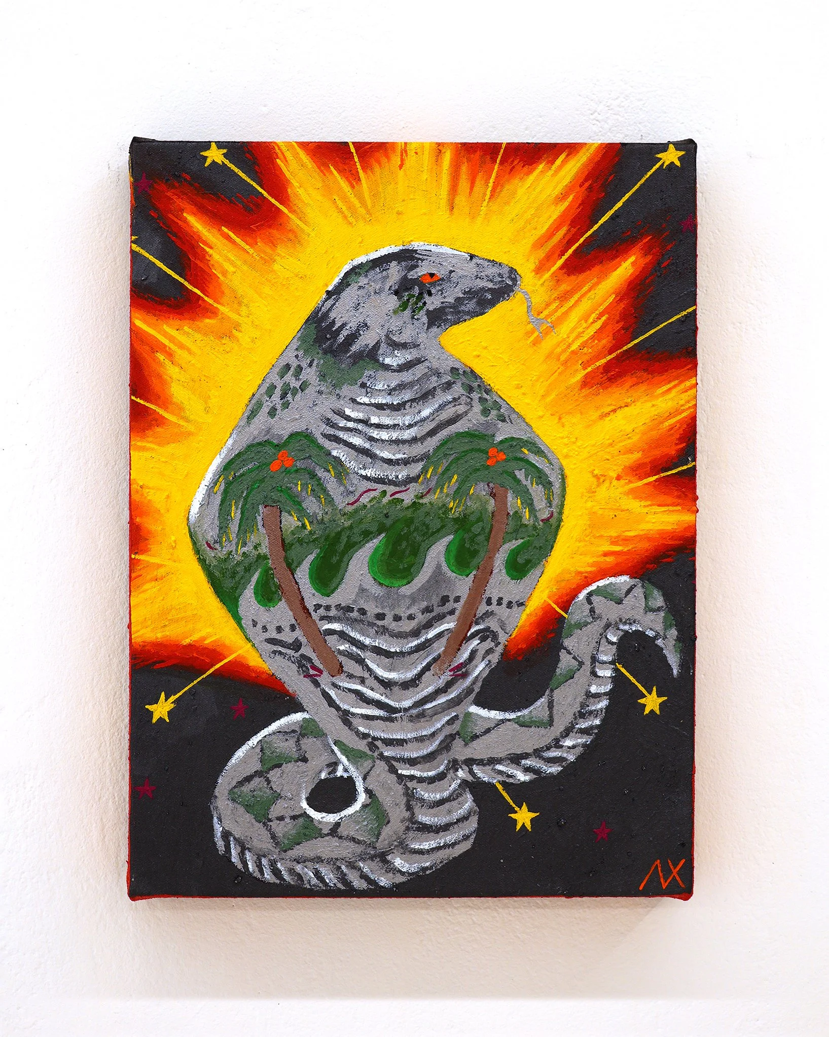 Alex Xerri Silver Cobra 30.5cm x 41cm Acrylic and stone on canvas 2026 HERO.JPG