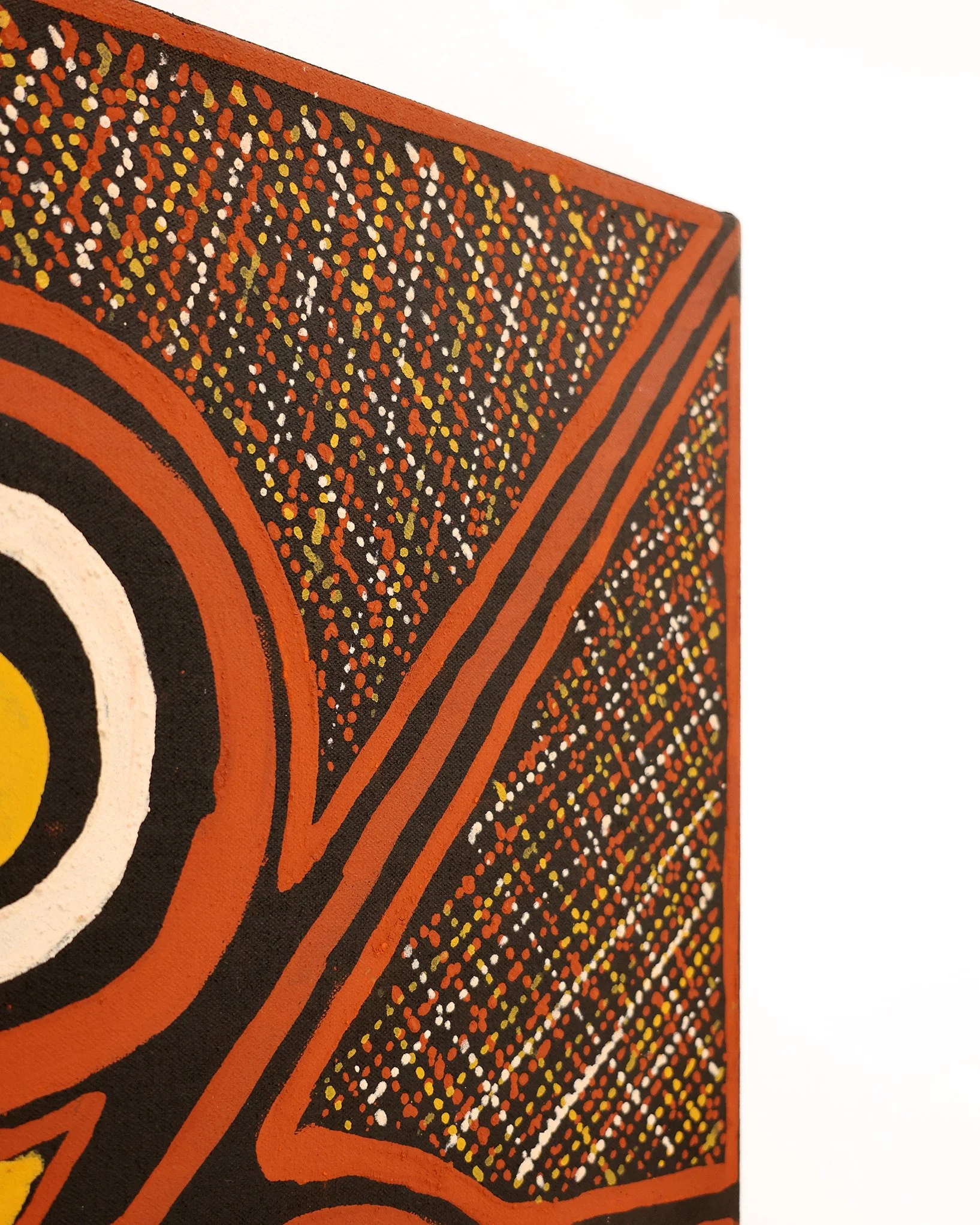 Andre (Andrea) Tipungwuti Kulama Design ochre on canvas 90cm x 80cm Munupi Arts CAT25 - 319 DETAIL.JPG