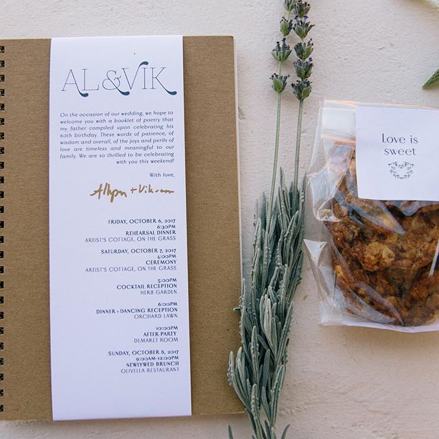 When poetry is a love-thread amongst a family, what more beautiful a way to welcome your guests to your wedding weekend than with a collection of poems curated by the father of the bride? 
Paper | @maudepress
Venue | @ojaivalleyinn