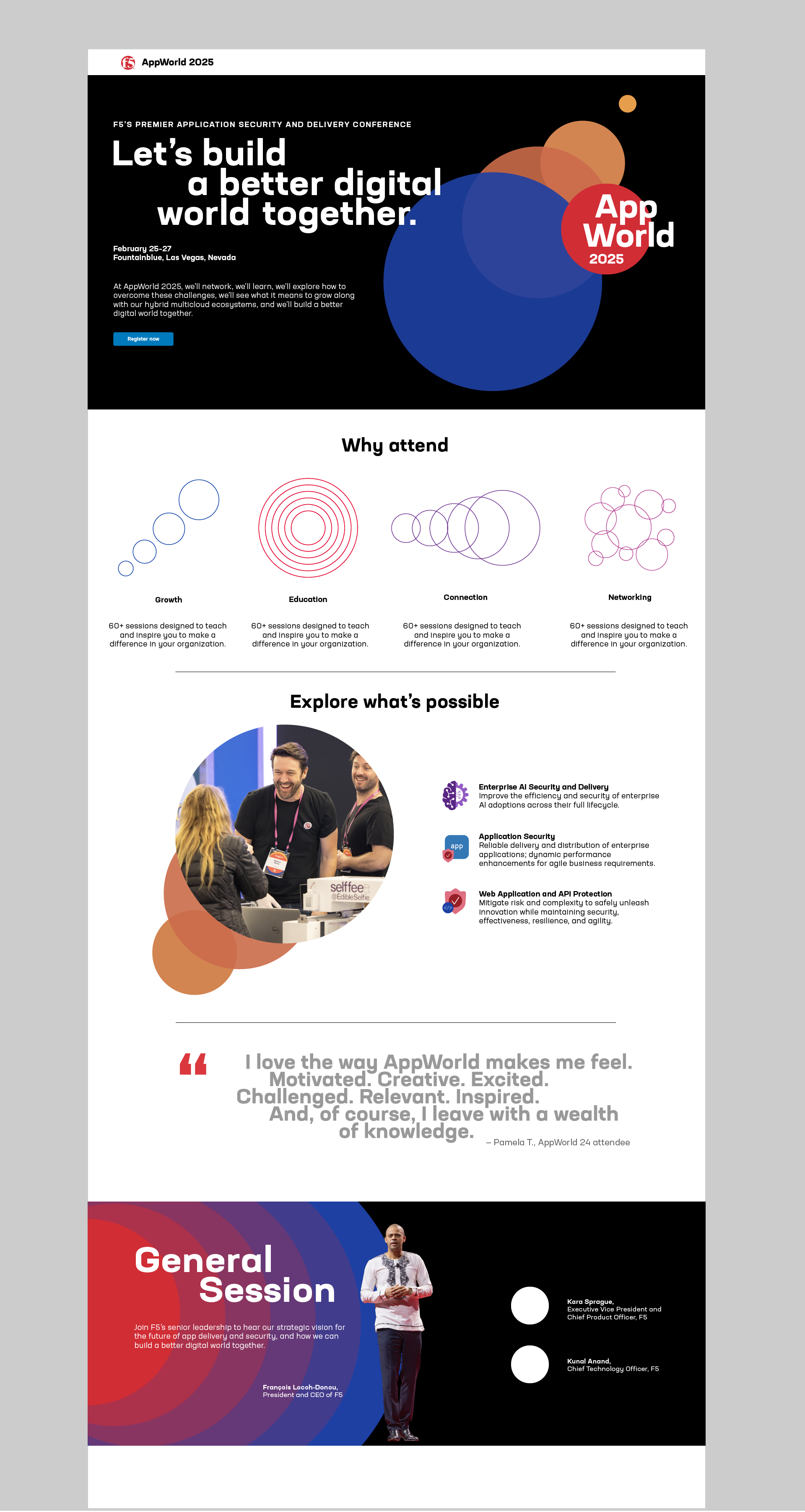 Landing page creative for F5 owned event