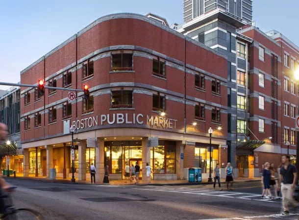 The outside of Boston Public Market located in Haymarket Square