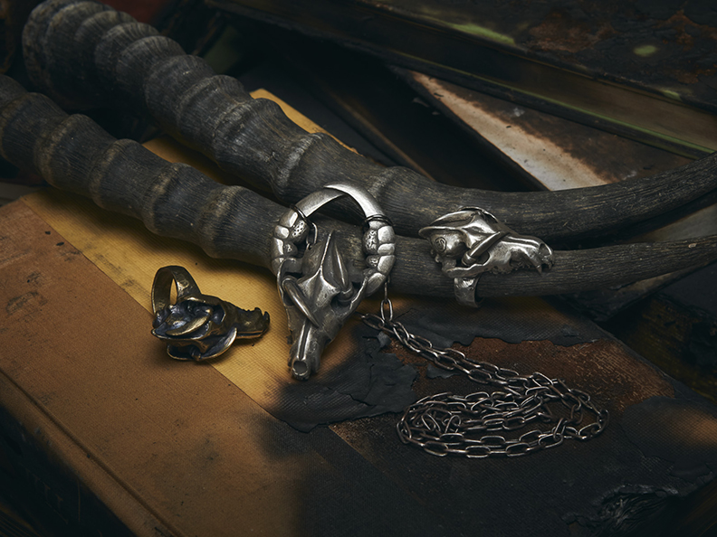 Dire Wolf and Crow Ring Brass and Sterling Silver