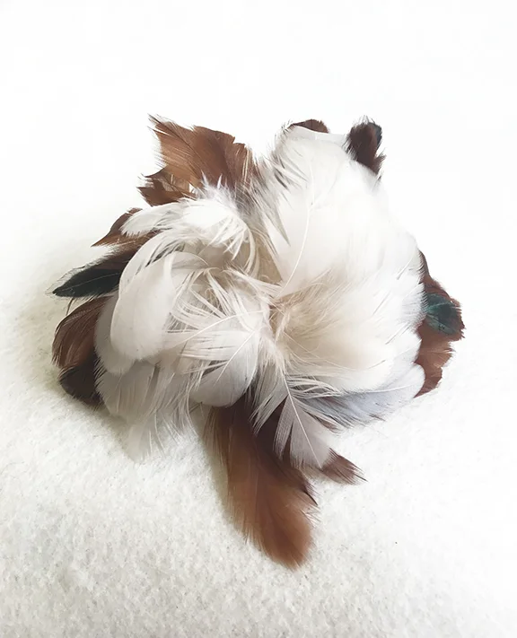 White & Brown feather brooch