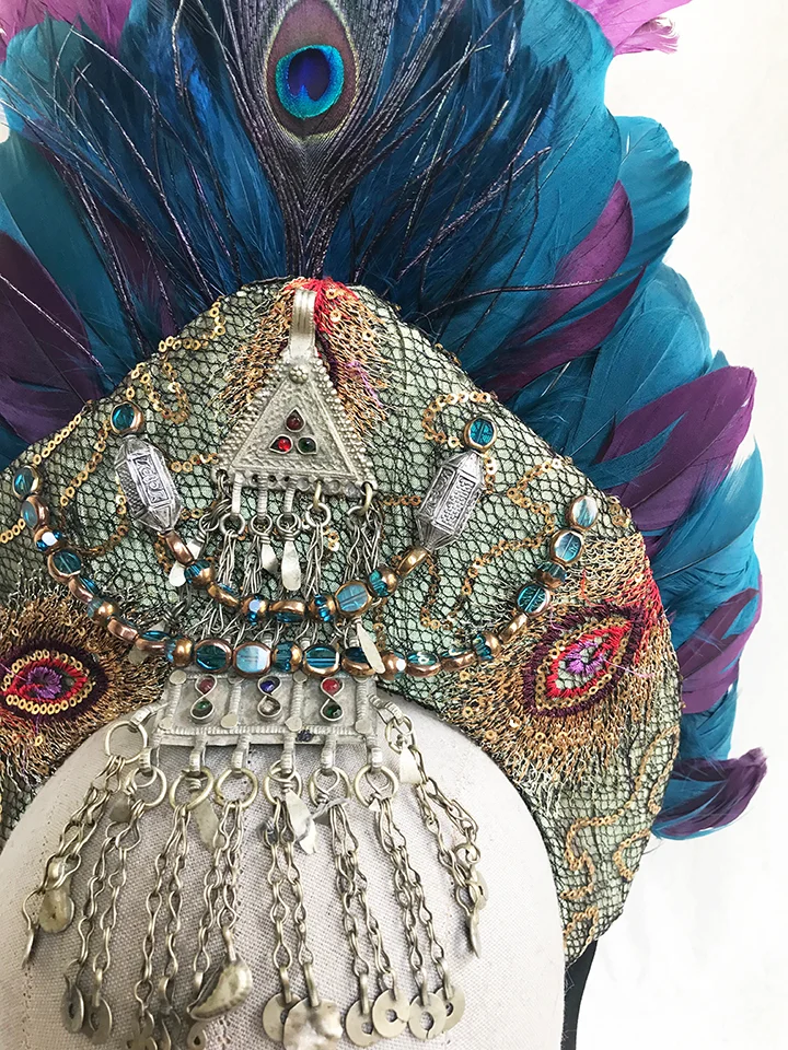 Peacock feather headdress