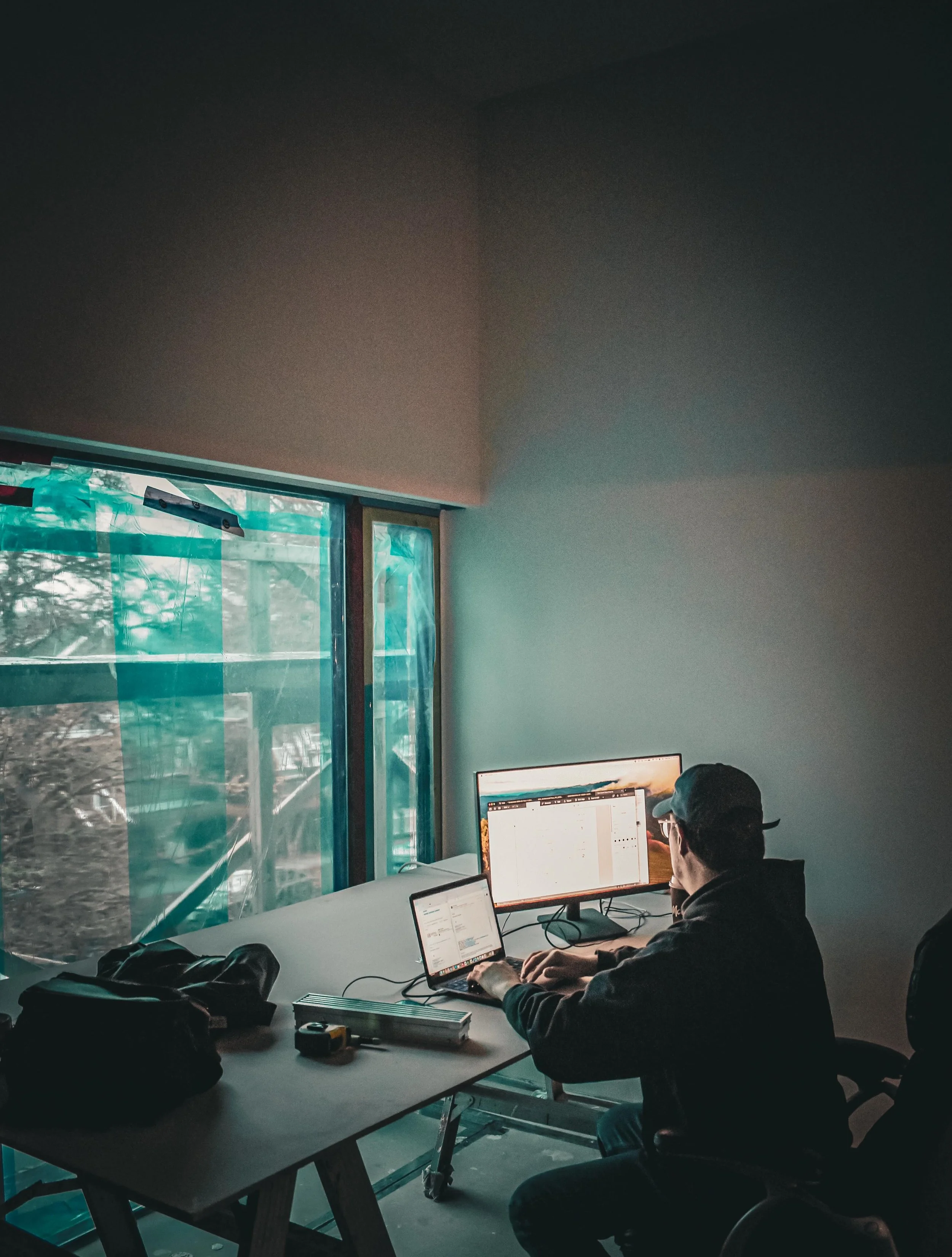 The blue hue from the protective film. Almost a cinematic vibe, as you eagerly await the vibrant unveiling of natural light. And just like any great summer blockbuster&mdash;this unveiling is COMING SOON!!

[3/3]