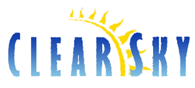 Clear Sky logo with a stylized sun and blue text