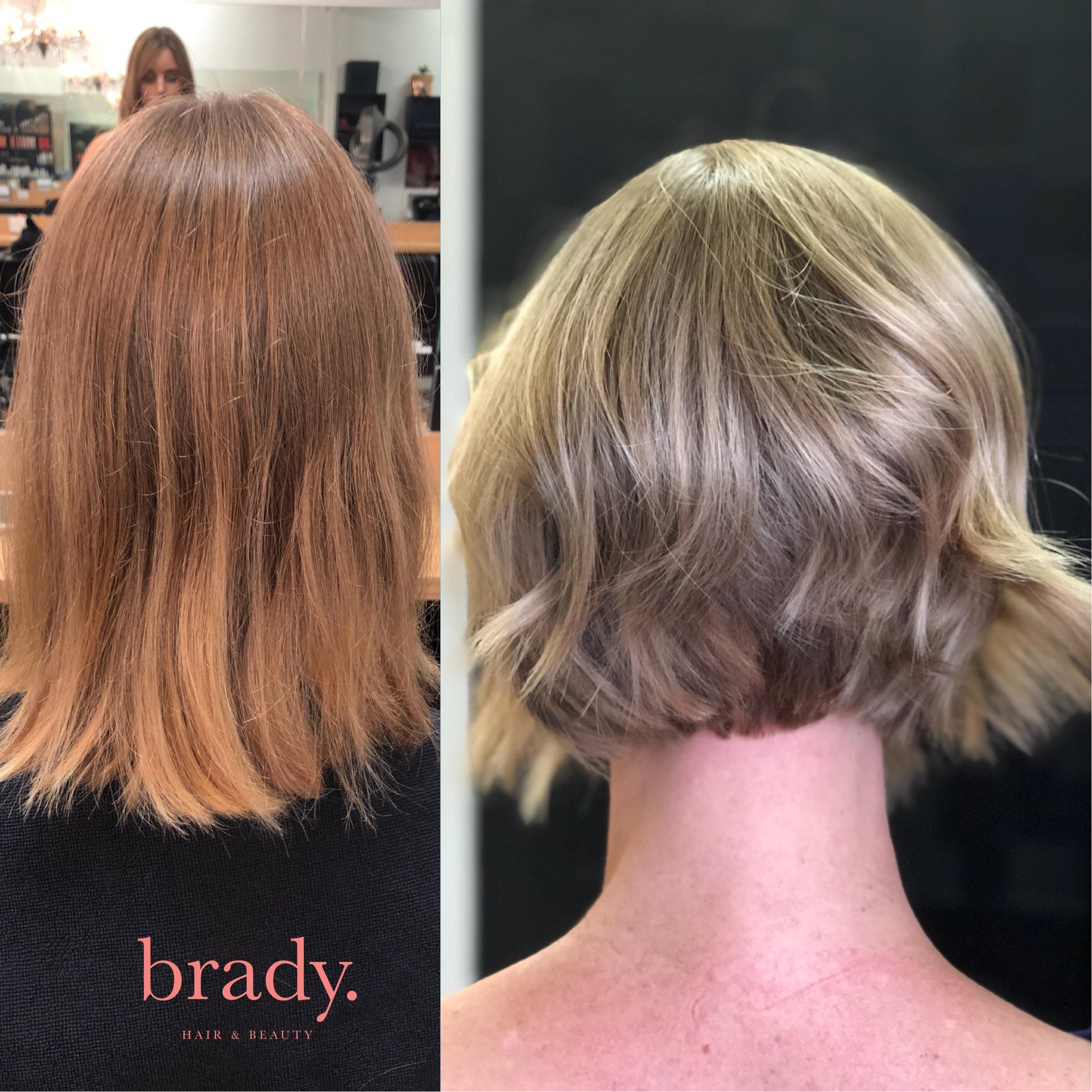  Before and after picture of hairstyle. Final result: woman with short, feminine haircut. Styled by Brady. Hair &amp; Beauty, Toowong, Brisbane. 