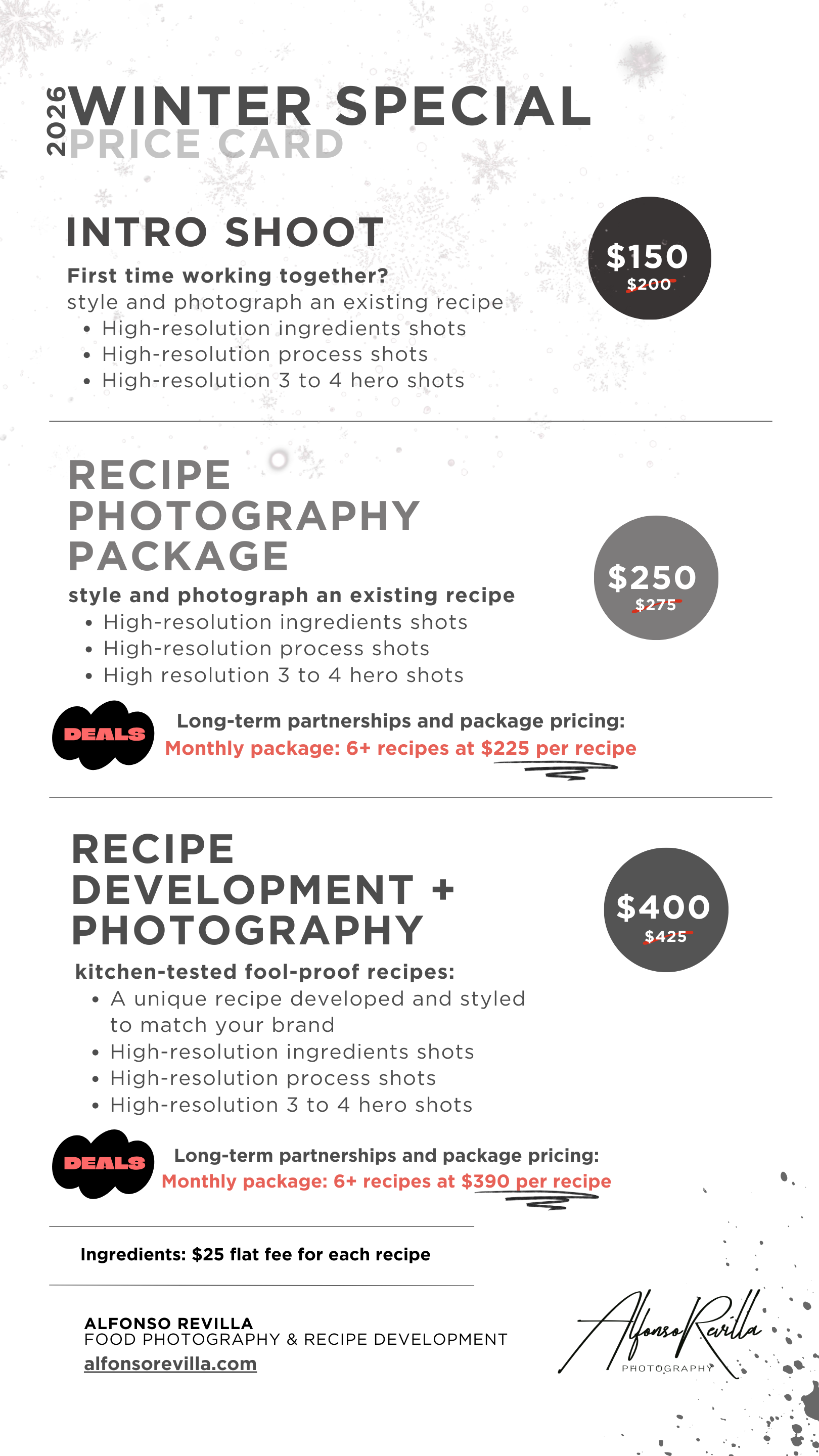 Food Photography Price Card