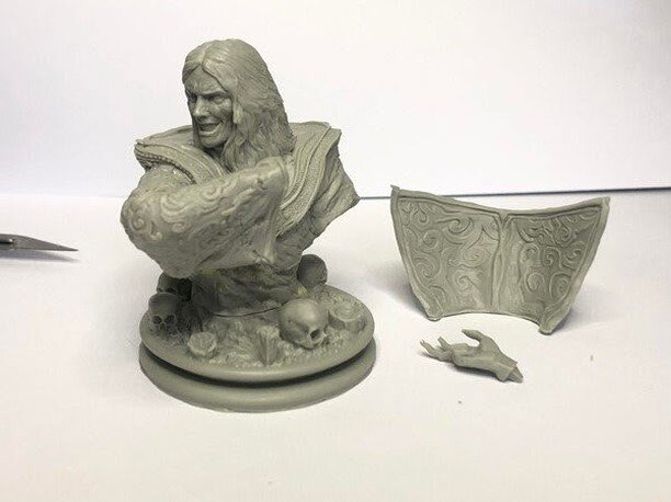 The Count Dracula Resin Bust
A high-quality resin bust for collectors and painters. The bust is based on 'The Vampire' from the board game, Damnation: The Gothic Game.  It contains five separate pieces and is supplied unpainted and unassembled. 

The