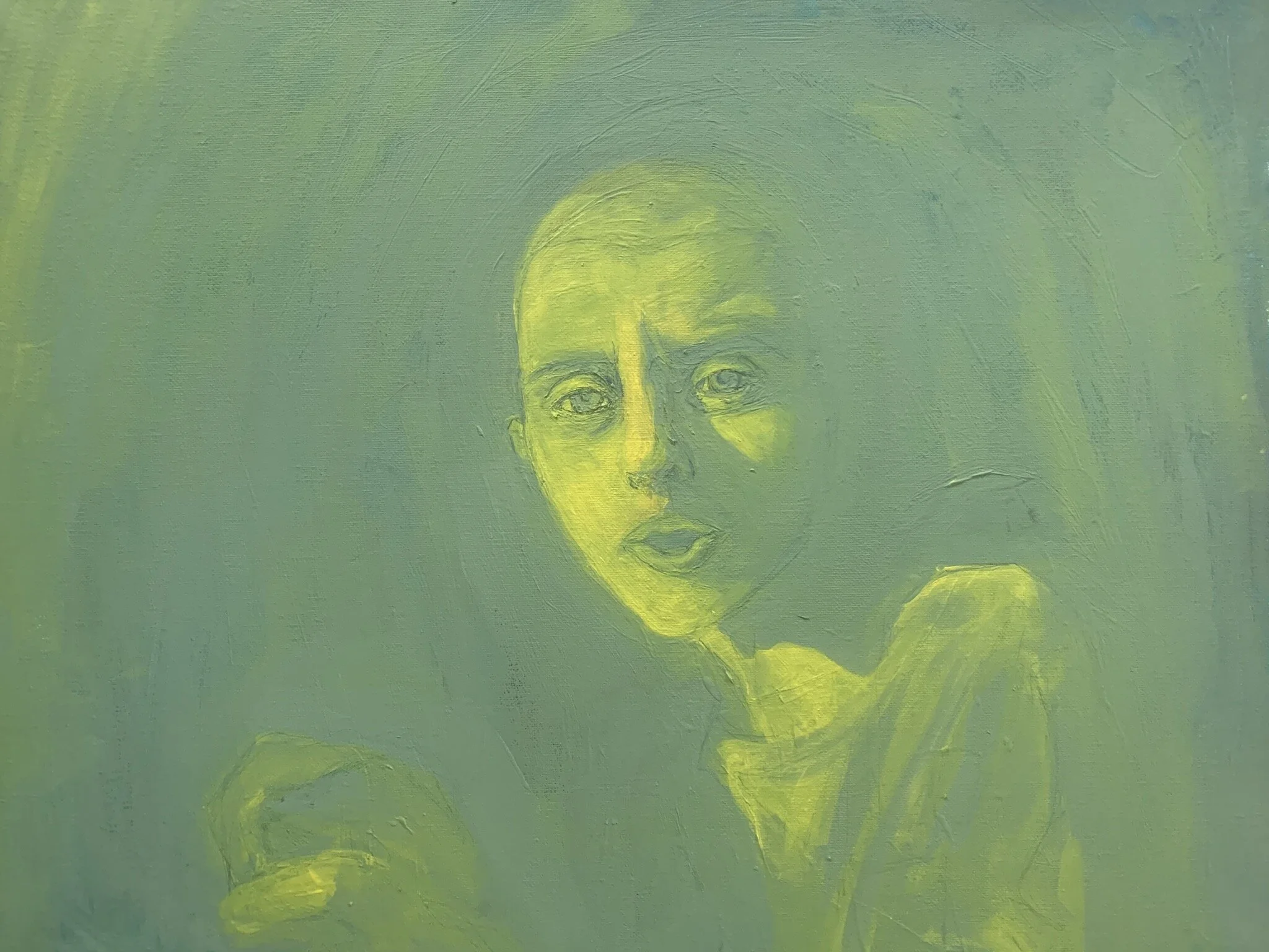 photo description: line drawing, pink, green, both light, bodies forming into and out of each other