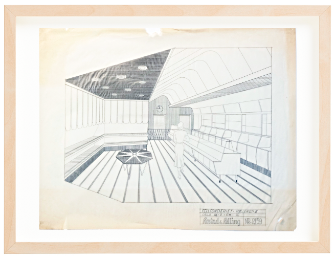 Fellesmeieriet, Møllergt. 8, 1953. Drawing by Adolf Relling. Pencil. Mounted on 40x50 cm backing board. Price NOK 6000. ON HOLD