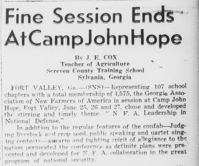 "Fine Session Ends at Camp John Hope" by J.E. Cox