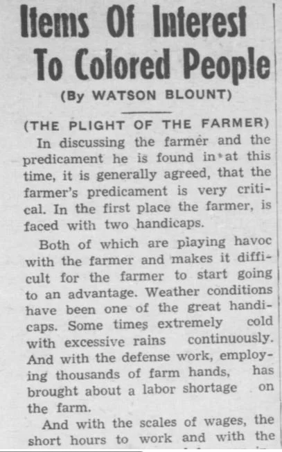 "Items of Interest to Colored People" (By Watson Blount)