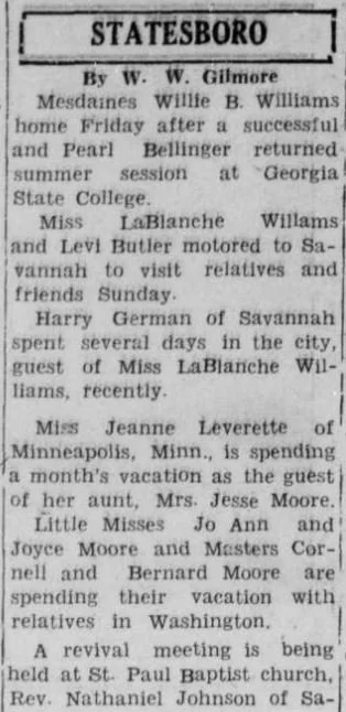 "OUT OF TOWN NEWS: STATESBORO" By W. W. Gilmore