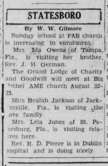 "Out of Town News: STATESBORO" By W. W. Gilmore