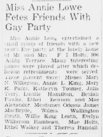 "Miss Anne Lowe Fetes Friends With Gay Party"