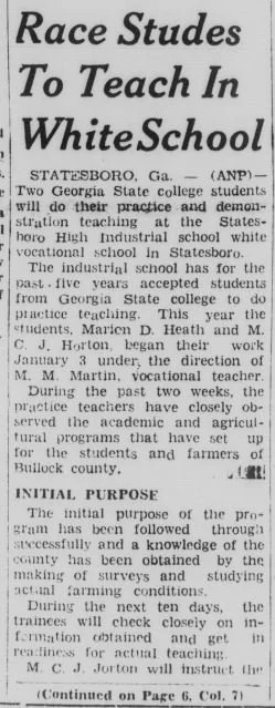 "Race Studes To Teach in White School"