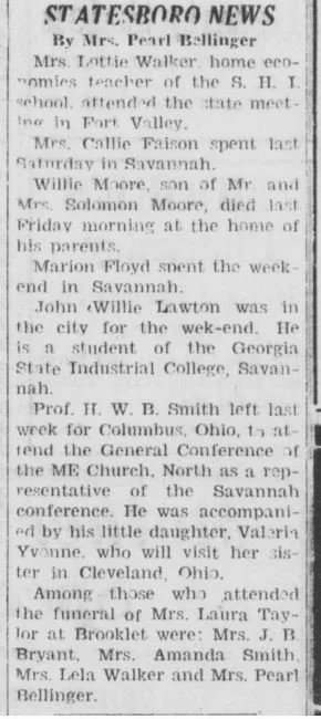 "Out-Of-Town News: STATESBORO NEWS" by Mrs. Pearl Bellinger