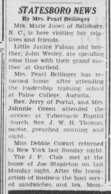 "Out-Of-Town News: STATESBORO NEWS" by Mrs. Pearl Bellinger