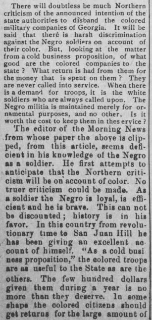 "...intention of the state authorities to disband the colored military companies of Georgia"