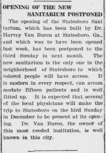 "OPENING OF THE NEW SANITARIUM POSTPONED"