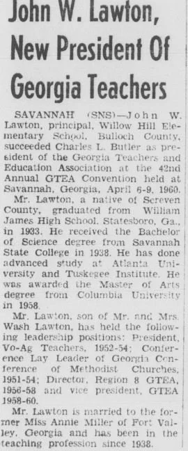 "John W. Lawton, New President of Georgia Teachers"