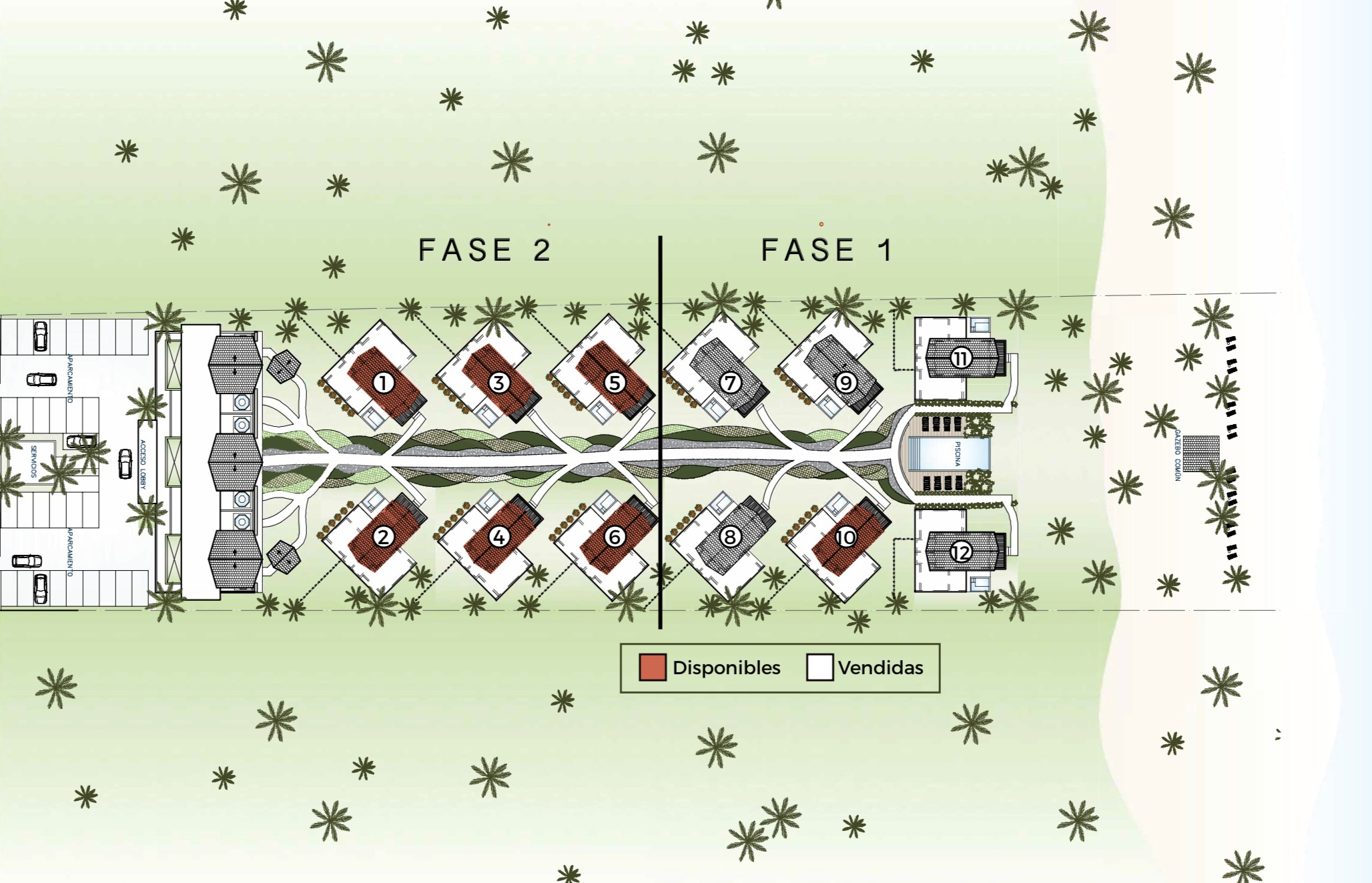 7 bungalows left (1 second line!) and 13 apartments (4 penthouses!).