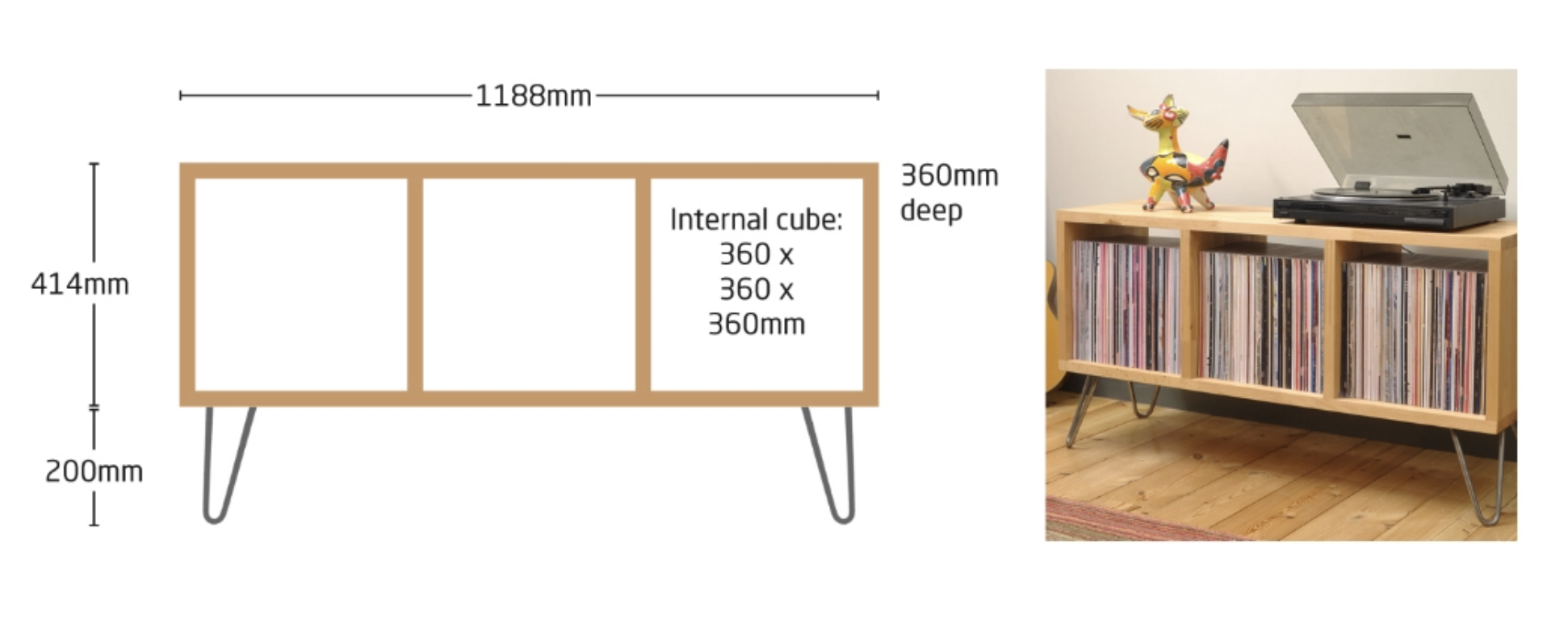 Cubed 'Trio'. Price in solid beech with hairpin legs £545. Add a back for £85 and/or a cable tidy for £55.