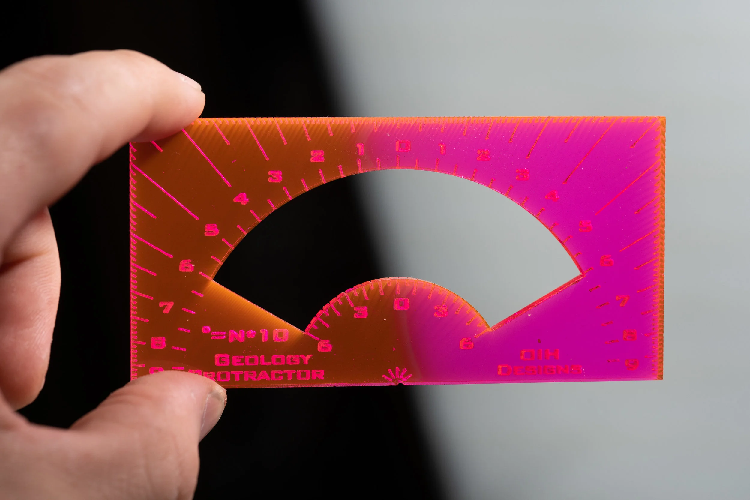 Geology Protractor, Compact Size, 1/4” “Fluorescent Red” Acrylic