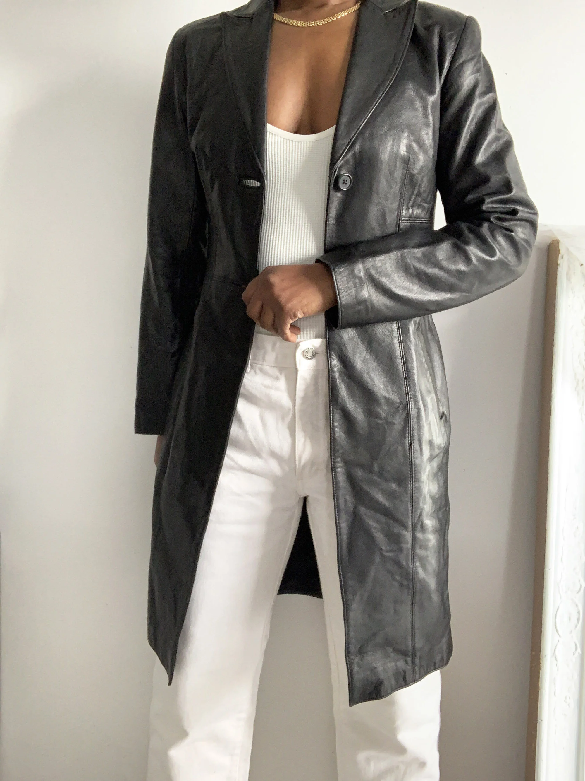 knee length leather jacket