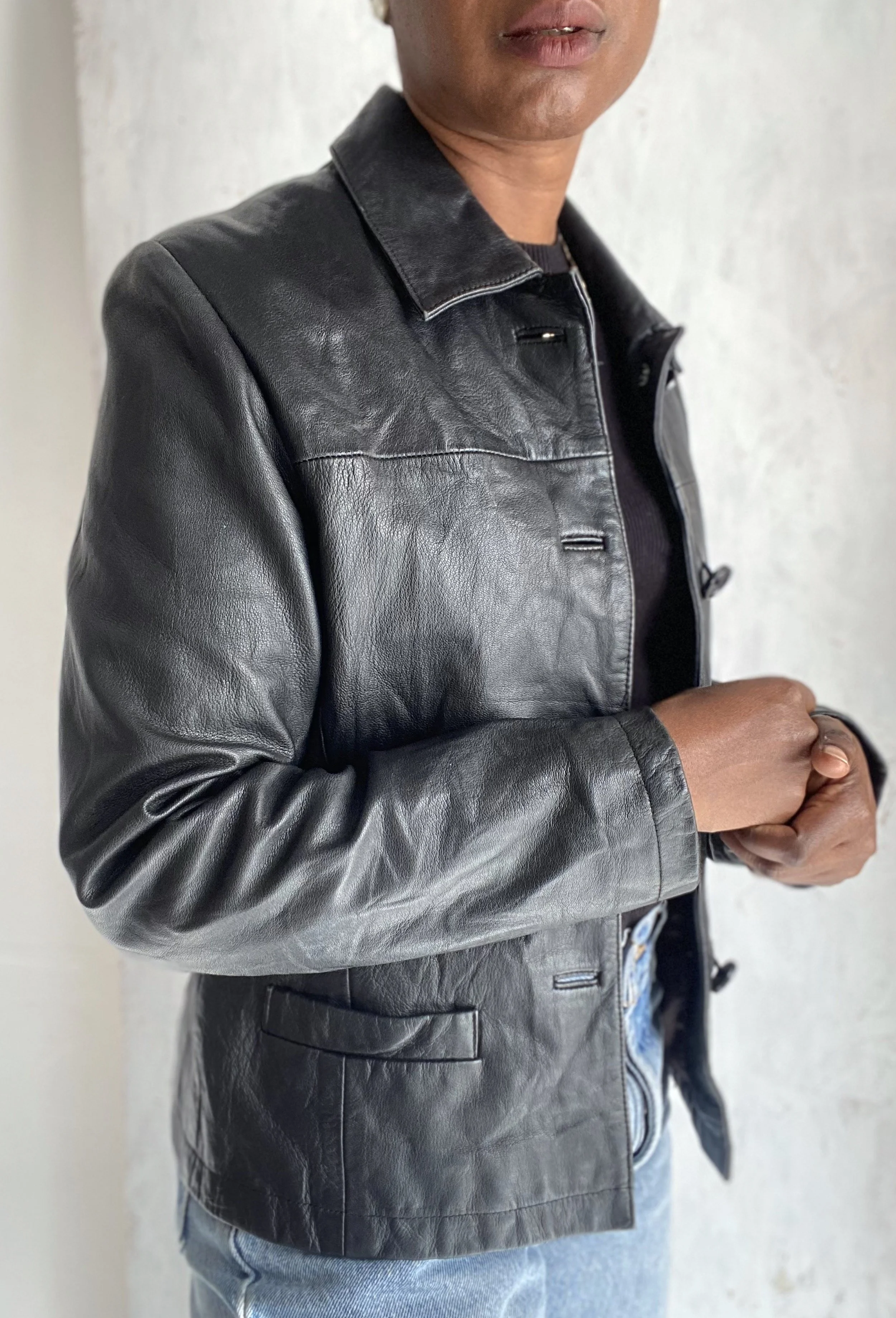 Vintage 90's Button Down Black Leather 