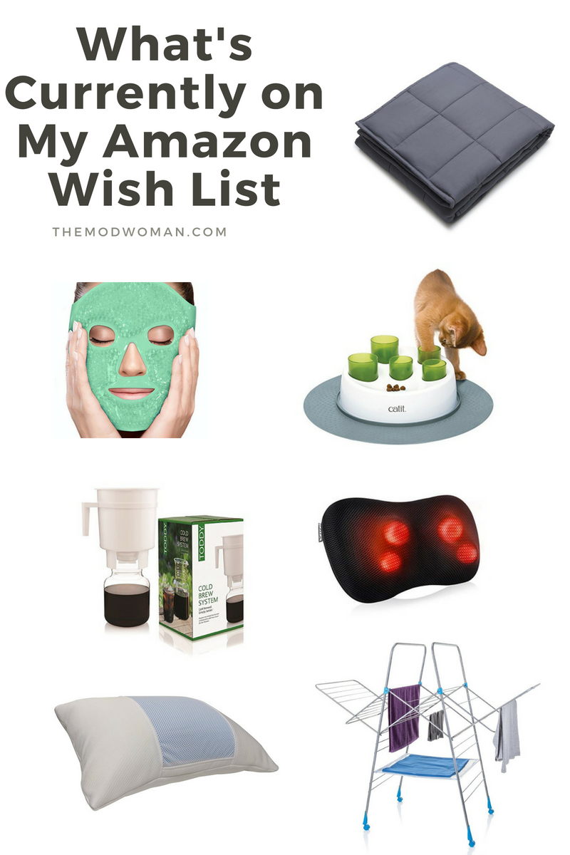 From right to left: YnM Weighted Blanket , $85; Catit Senses Digger for Cats , $14; MaxKare Neck and Back Massager , $27.99; Minky Multi Drying Indoor Drying Rack , $34.99; FOMI Premium Cooling Head Pillow , $22.99; Toddy Cold Brew System ; $33.58; PerfeCore Facial Mask; $19.99