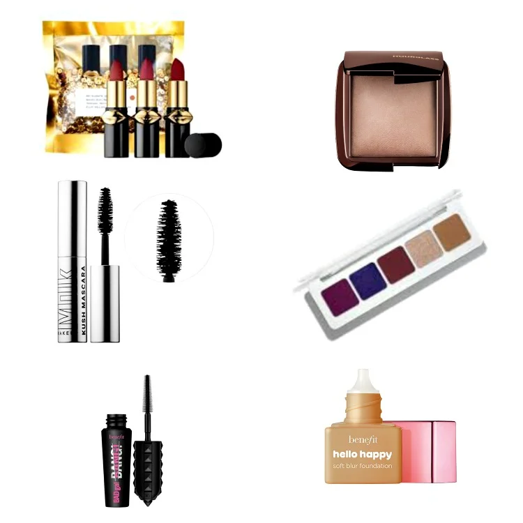 Left to right: Pat McGrath MatteTrance Lipstick Trio, $25; HourGlass Ambient Lighting Powder Mini, $22; Milk Kush Mascara Mini, $12; Natasha DeNona Mini Lila Palette,$25; Benefit Bad Girl Bang Mascara Mini,$12; Benefit Hello Happy Blur Foundation Mini, $15