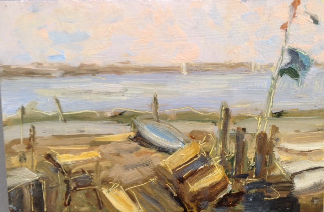 After the tidal surge Hugh's shed Felixstowe Ferry. Oil on board. Sold.jpg
