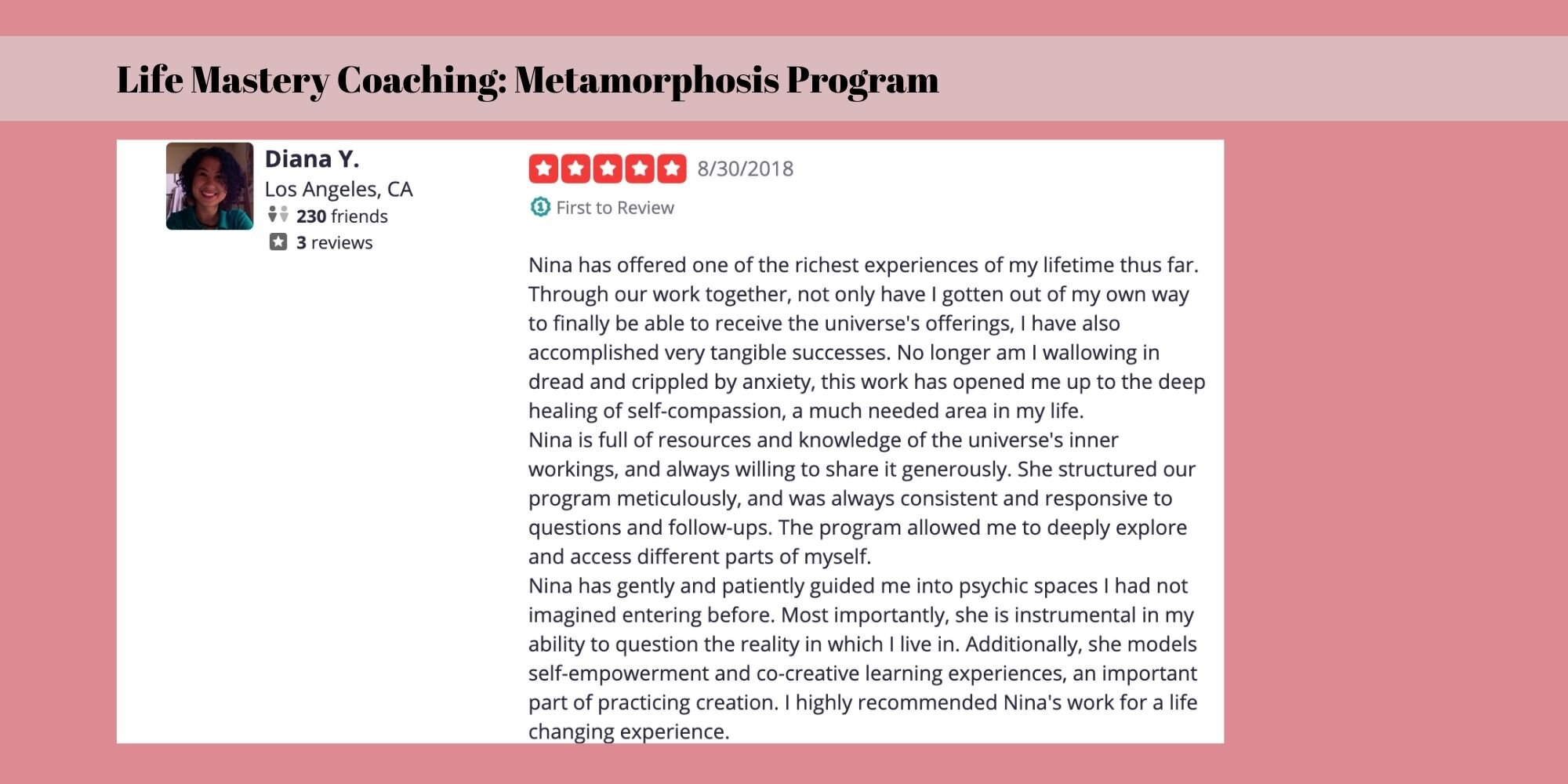 Diana - Life Mastery Coaching: Metamorphosis Program