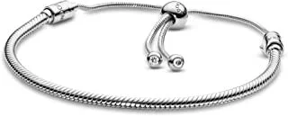 Jewelry Moments Slider Snake Chain Charm Cubic Zirconia Bracelet in Sterling Silver, 11.0"