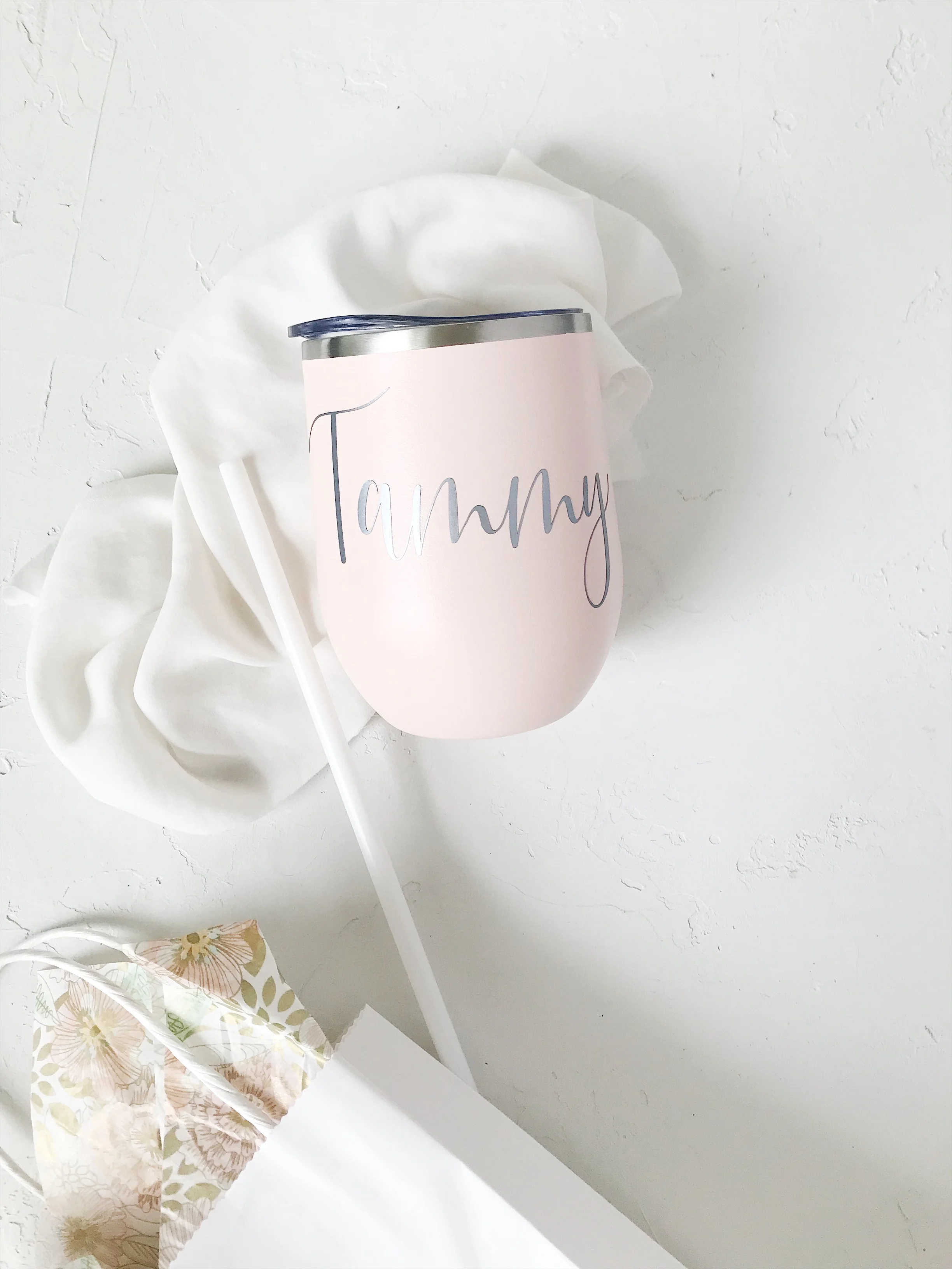 Personalized Stainless steel tumbler in Blush Pink great for bridesmaids gift, mothers day gift, teachers gift or bridal party gifts.