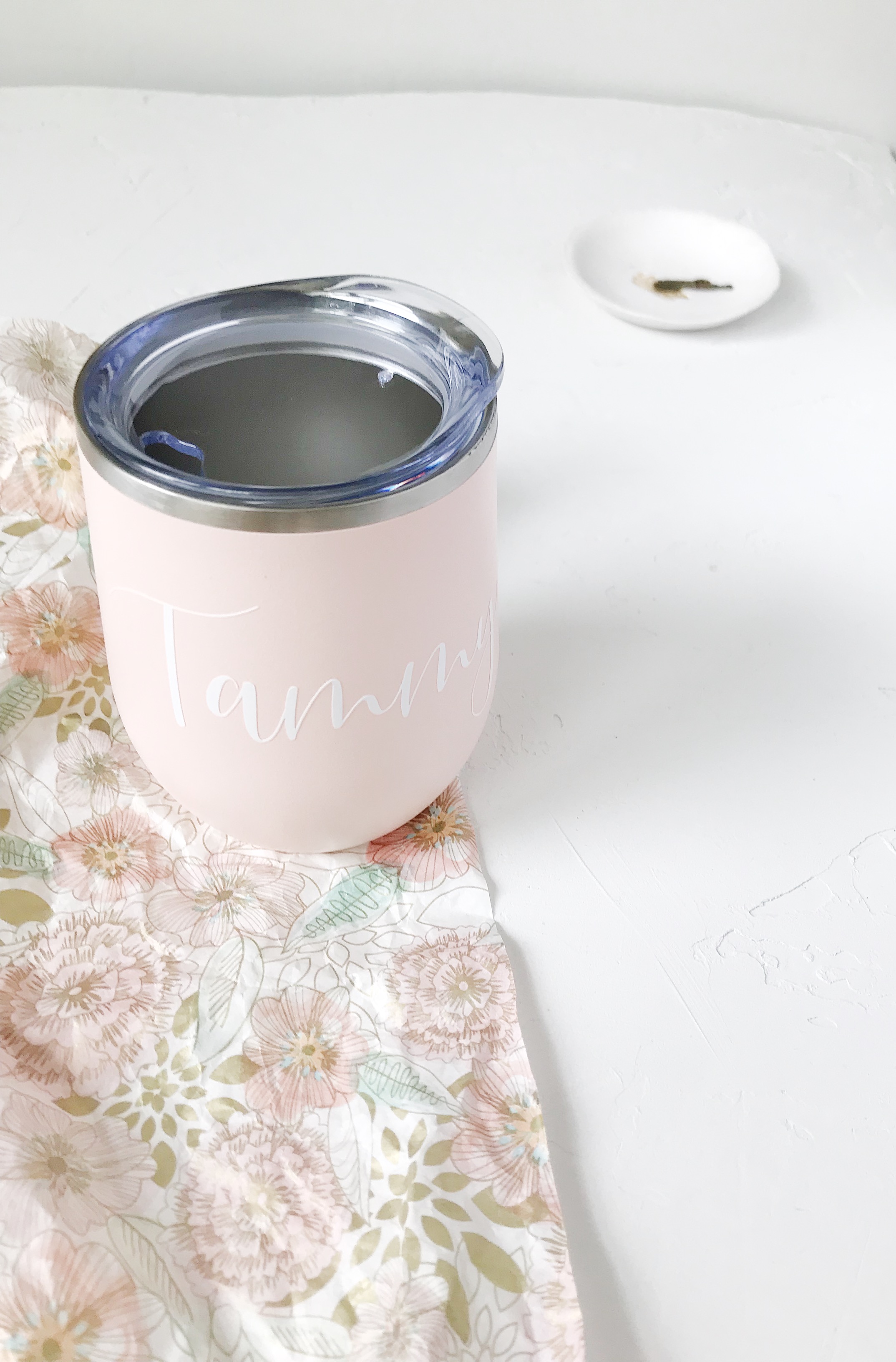 Personalized Stainless steel tumbler in Blush Pink great for bridesmaids gift, mothers day gift, teachers gift or bridal party gifts.