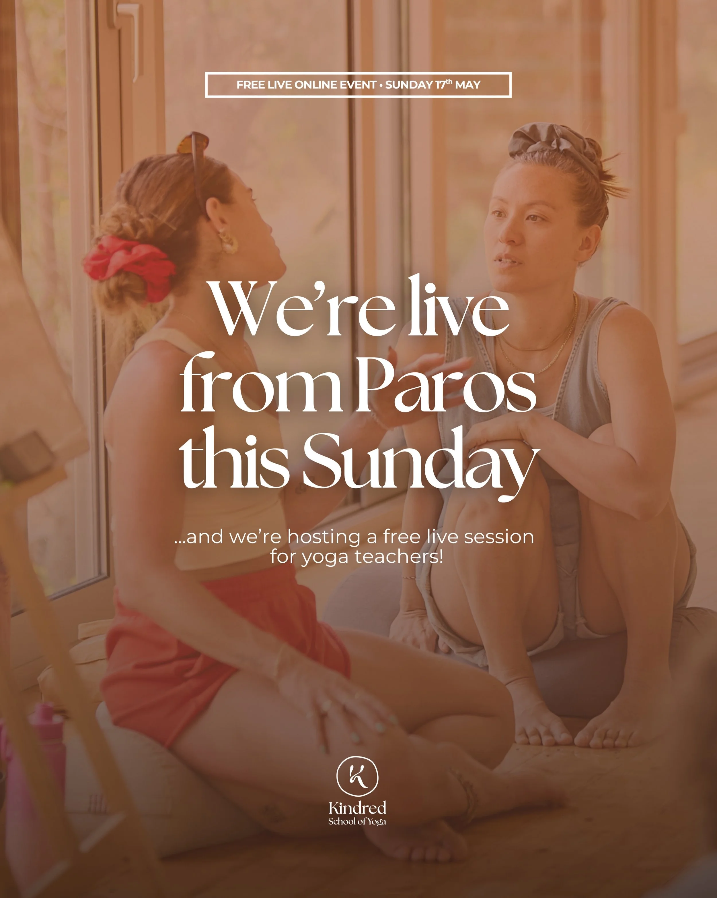 A live 300hr taster session from Paros, this Sunday! 🧘&zwj;♂️🌊

We&rsquo;re at @okreblueyogaparos this week for our 200hr YTT immersion, which is also the retreat space where our 300hr YTT begins in August.

We&rsquo;re hosting a free live session 