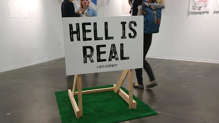   hell is real   screen print installation, 2017  3 1/2 x 2 ft. 