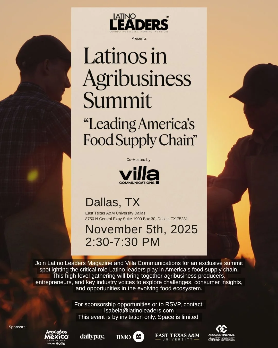 From farm to table 🌱 &mdash; Latino leaders are shaping the future of America&rsquo;s food supply chain.

We&rsquo;re bringing together top voices in agribusiness for the Latinos in Agribusiness Summit in Dallas, TX on November 5th!

Swipe to see th