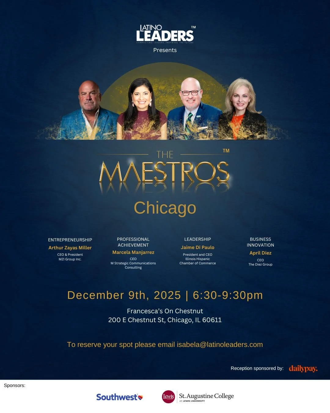 The final Maestro Awards of the year is almost here.

Join us in Chicago next week as we close out an incredible year of celebrating leadership, entrepreneurship, and excellence at The Maestros 2025.

This inspiring evening will honor four outstandin