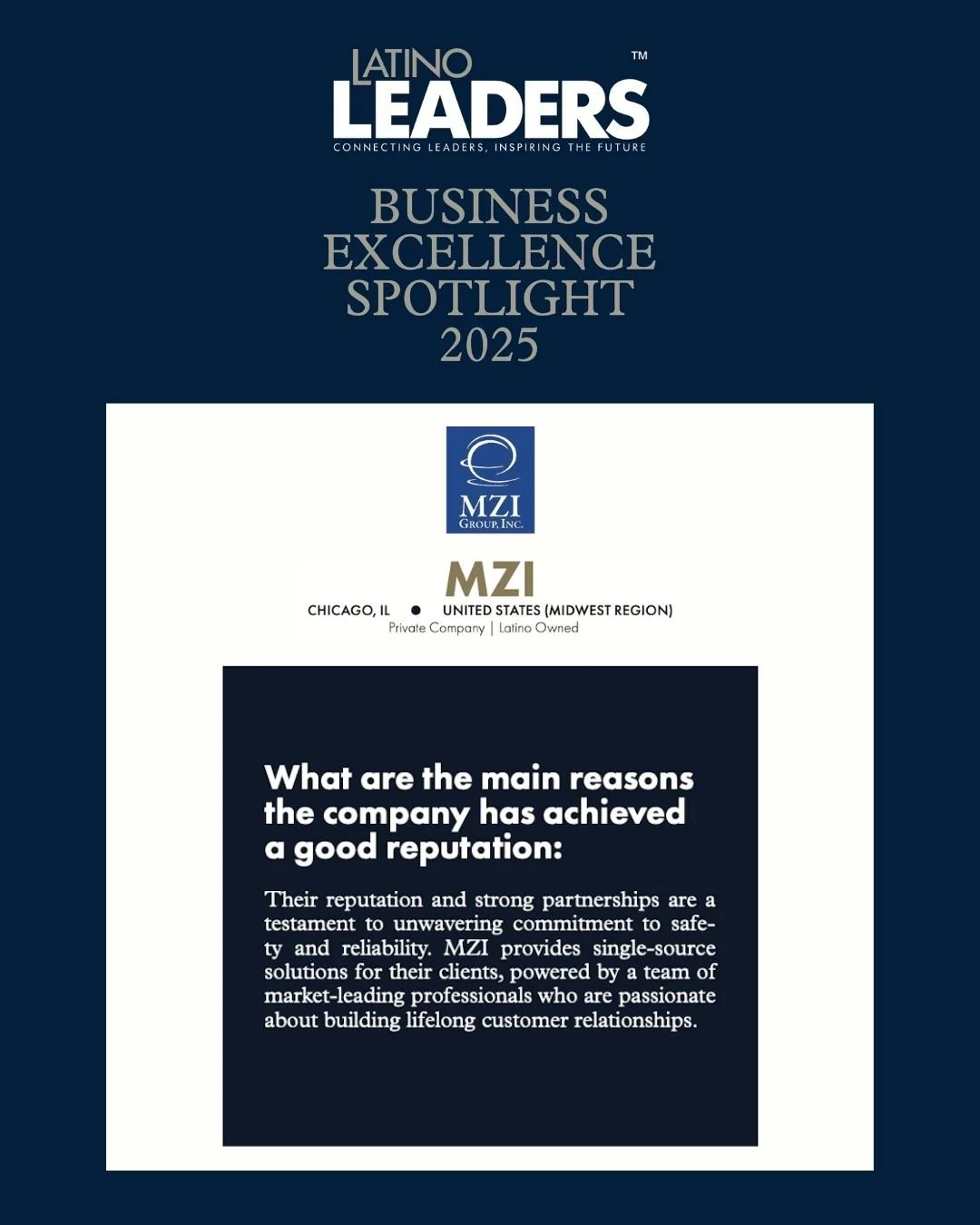 A strong reputation is earned through consistency, reliability, and long-term partnerships.

Featured in Business Excellence Spotlight 2025, MZI Group, Inc. is recognized for its unwavering commitment to safety, operational excellence, and trusted cl