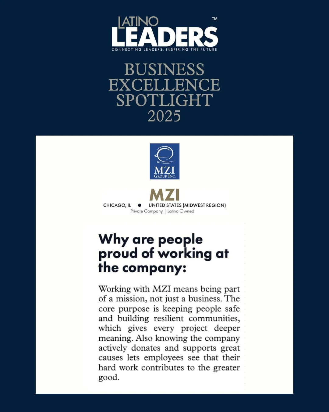 As we continue our Business Excellence Spotlight 2025, we&rsquo;re sharing what makes working at MZI Group, Inc. meaningful for its teams.

Rooted in mission, safety, and community impact, MZI&rsquo;s culture connects daily work to a greater purpose&